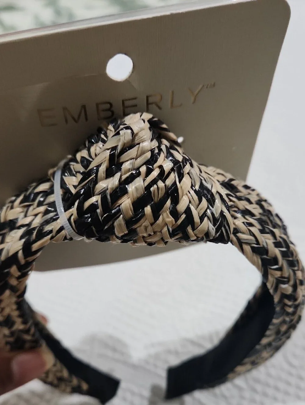 Emberly Braided Headband in Black and Natural